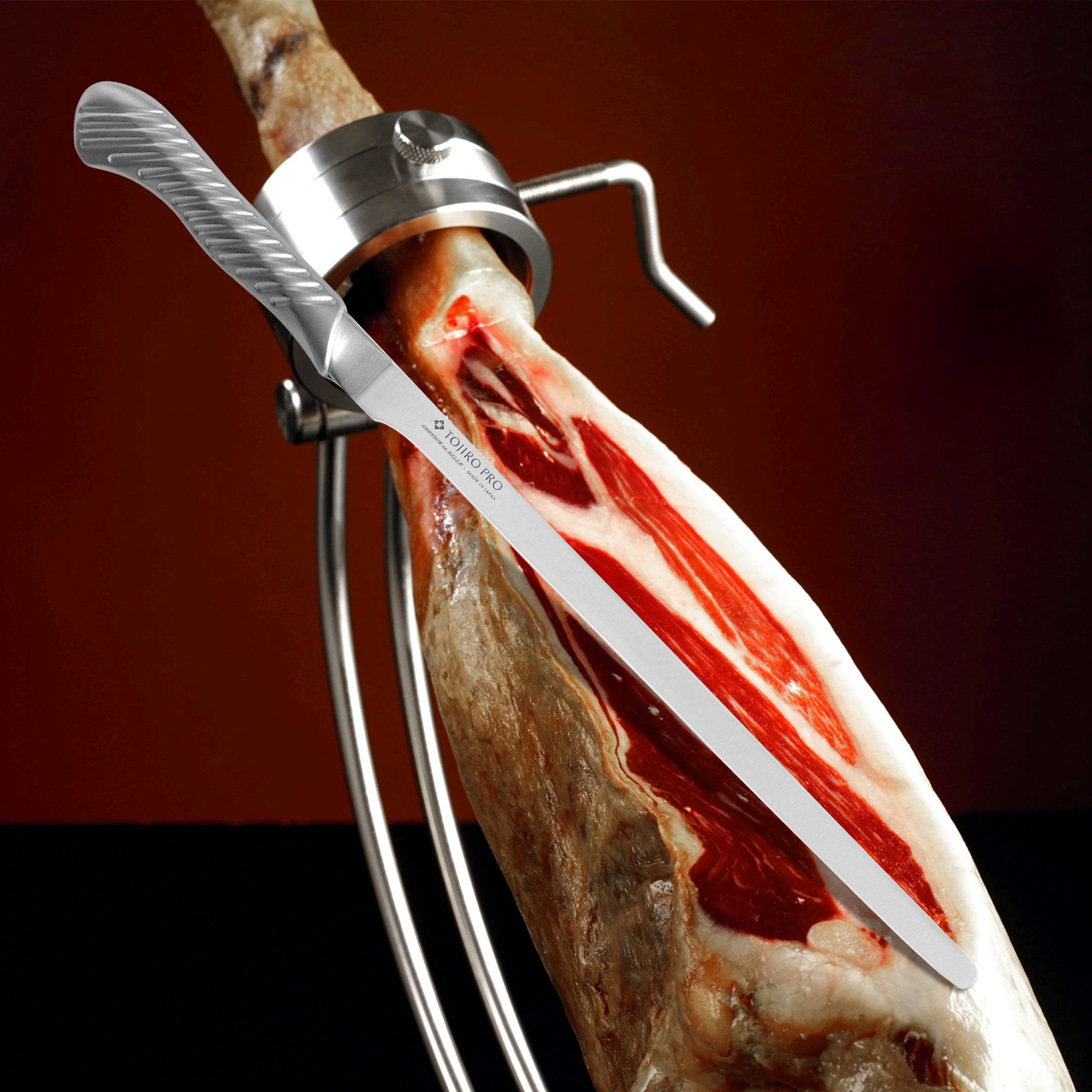 Cuchillo Jamonero Flexible albeolado rojo Inox 300 mm